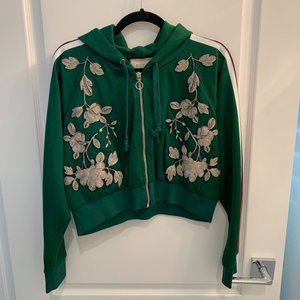 Gucci Green Floral Stitched Hoodie - Cropped